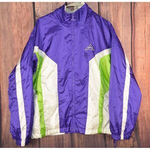 Vtg‎ 90s Actra Mens Zip Front Jacket L Windbreaker Rain Neon Volt Green Purple